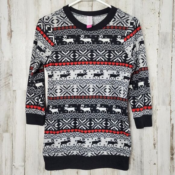 No Boundaries Nordic Reindeer Heart Knit Sweater Heather Gray Size XS - Picture 1 of 11